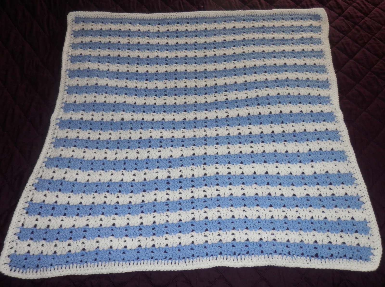 Karens Crocheted Garden of Colors Blue and White Baby Blanket