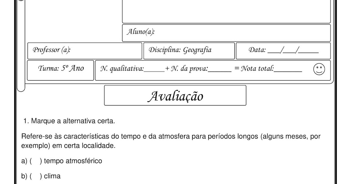 Avaliação de Geografia 5º ano pronta para imprimir grátis