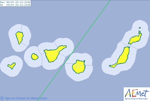 Canarias en aviso amarillo por viento, 22 noviembre Canarias en aviso amarillo por viento, 22 noviembre
