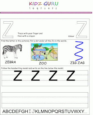Kindergarten Worksheets: Printable Handwriting Worksheets....Alphabet Z