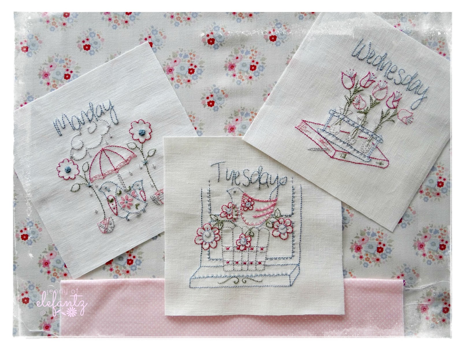 Jenny Of Elefantz Days The Week Schery Club And The Blending Of Thread On Linen With Inspiration A Few Tilda Fabrics From My Stash Brought First Three Designs To Life