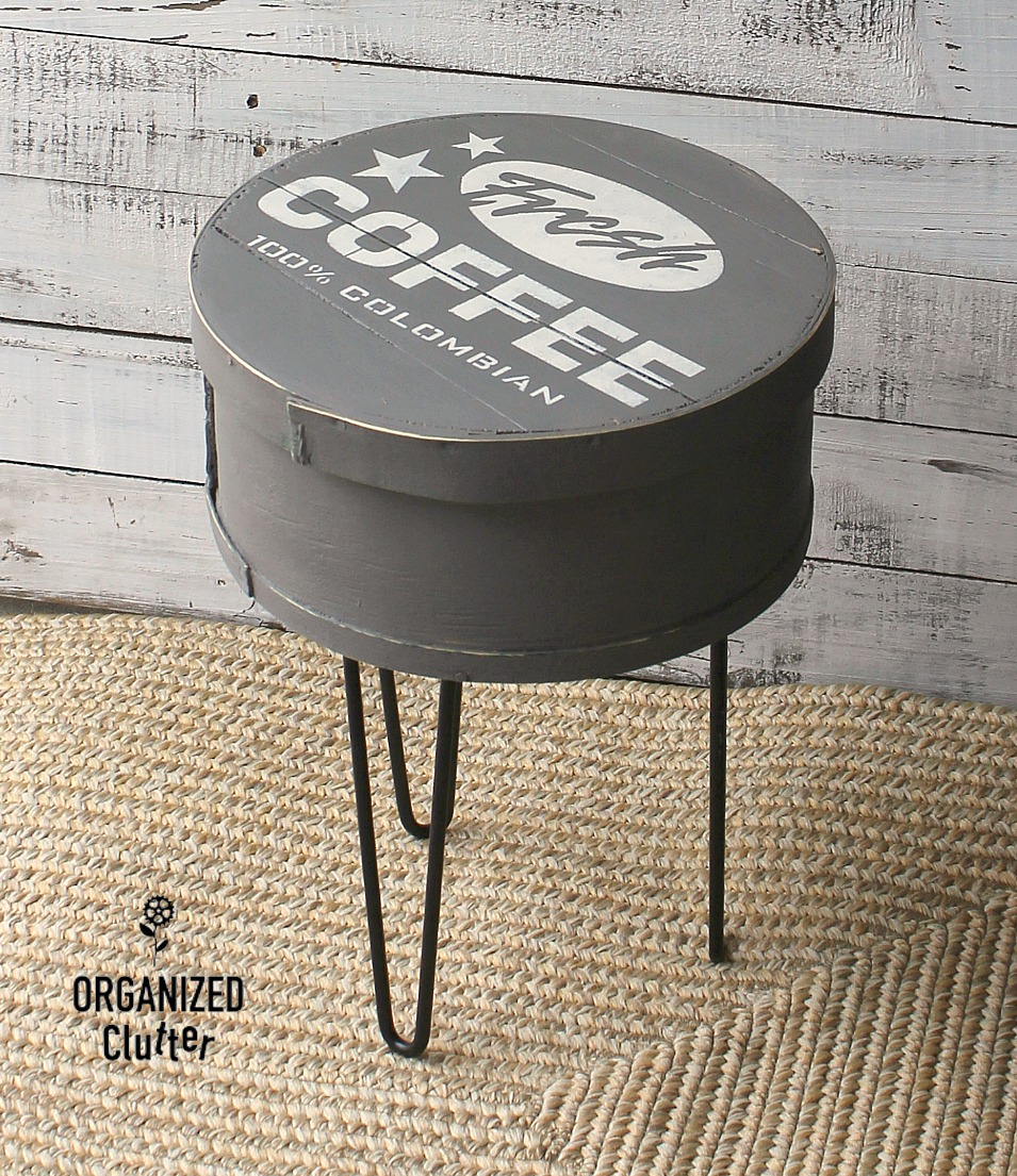 DIY Repurposed Cheese Box Becomes A Fun Coffee Themed Side Table -  Organized Clutter