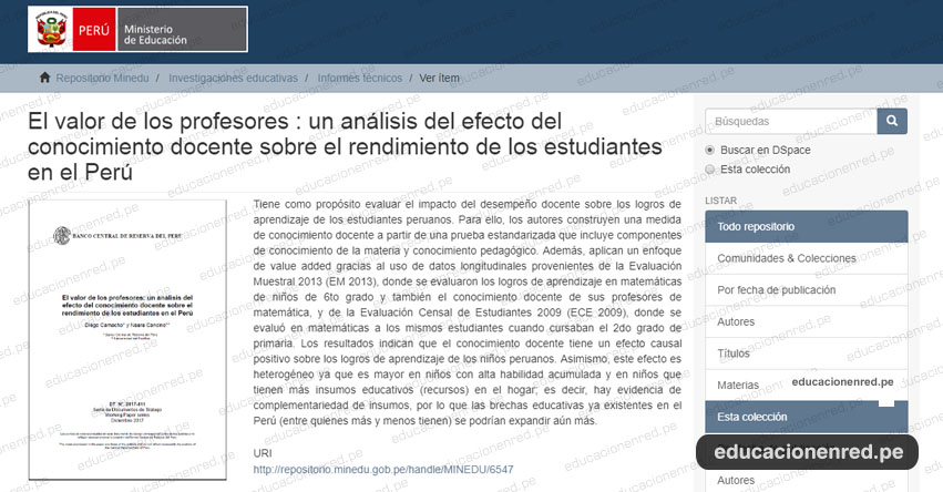 EL VALOR DE LOS PROFESORES: Análisis del efecto del conocimiento docente sobre el rendimiento de los estudiantes en el Perú - DESCARGAR .PDF - MINEDU - www.minedu.gob.pe EL VALOR DE LOS PROFESORES: Análisis del efecto del conocimiento docente sobre el rendimiento de los estudiantes en el Perú - DESCARGAR .PDF - MINEDU - www.minedu.gob.pe