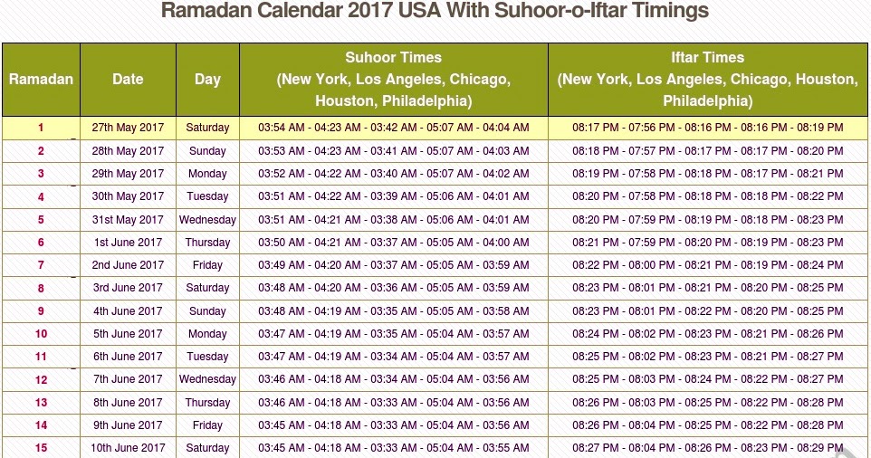 Ramadan Calendar USA 2020 Fasting Schedule Timetable Ramadan Mubarak