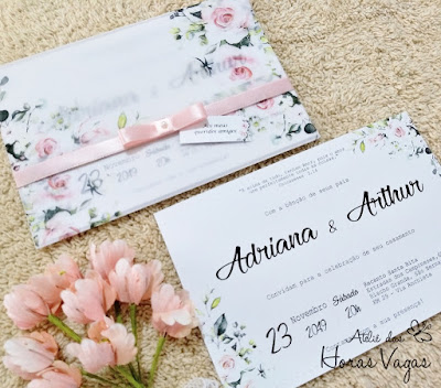 convite de casamento aniversario 15 anos artesanal personalizado floral aquarelado aquarela flores do campo rosa rose convite delicado sofisticado classico papel vegetal translucido estampado laço de cetim chanel simples convite lindo