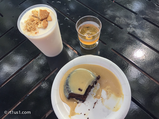 Pumpkin Chai Milkshake, Honey wine, and Chocolate lava cake at the Ireland kiosk in EPCOT Pumpkin Chai Milkshake, Honey wine, and Chocolate lava cake at the Ireland kiosk in EPCOT