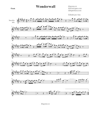 Partitura Wonderwall de Oasis para SAXOFÓN ALTO sheet music alto saxopohone