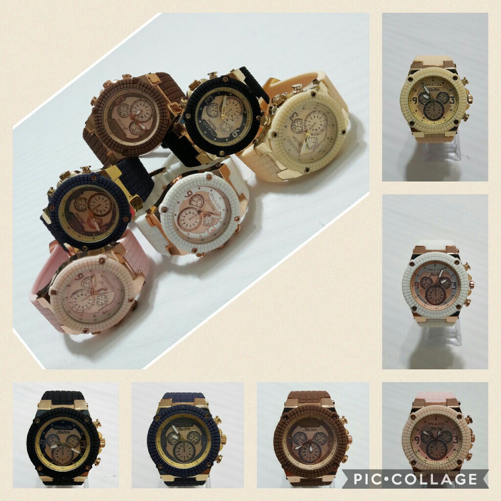 Reloj borde de goma - beige, blanco, negro, azul marino, marron y rosado