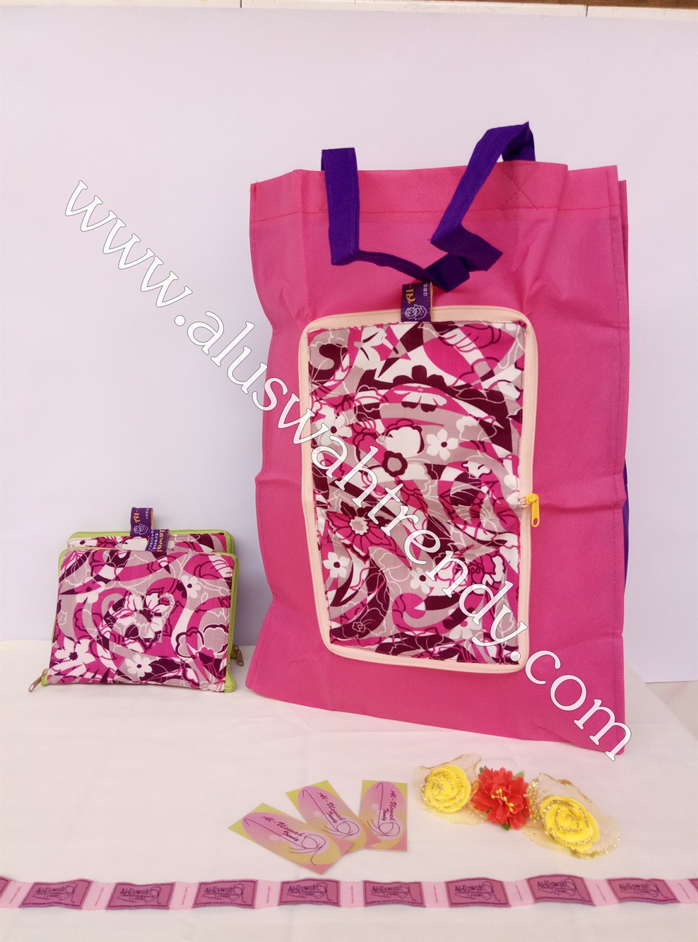 Tas Belanja Lipat Pink Motif Bunga-Bunga 011