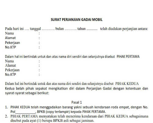 Surat Perjanjian Gadai Mobil