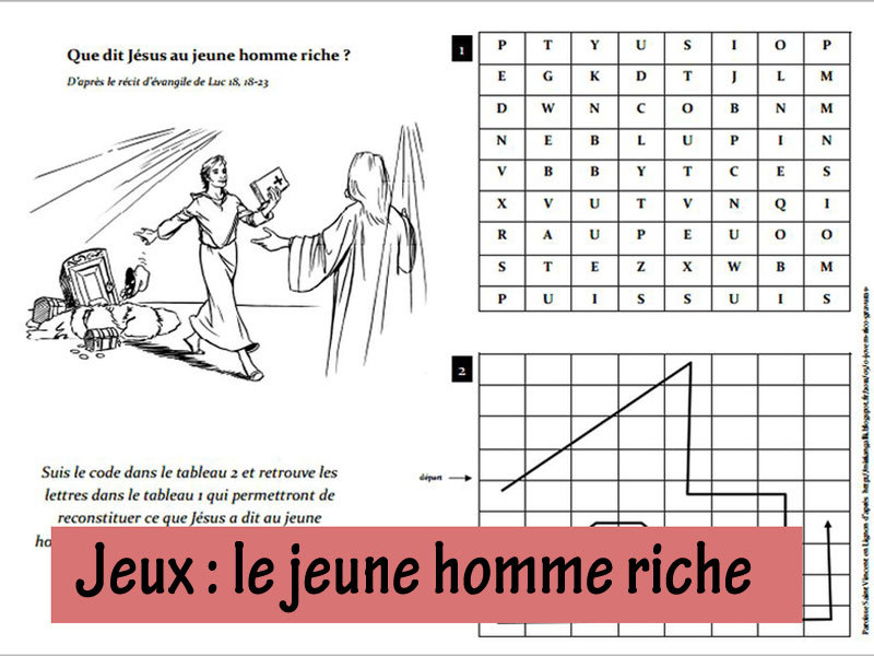 Le jeune homme riche BD et activités jeux pour le caté