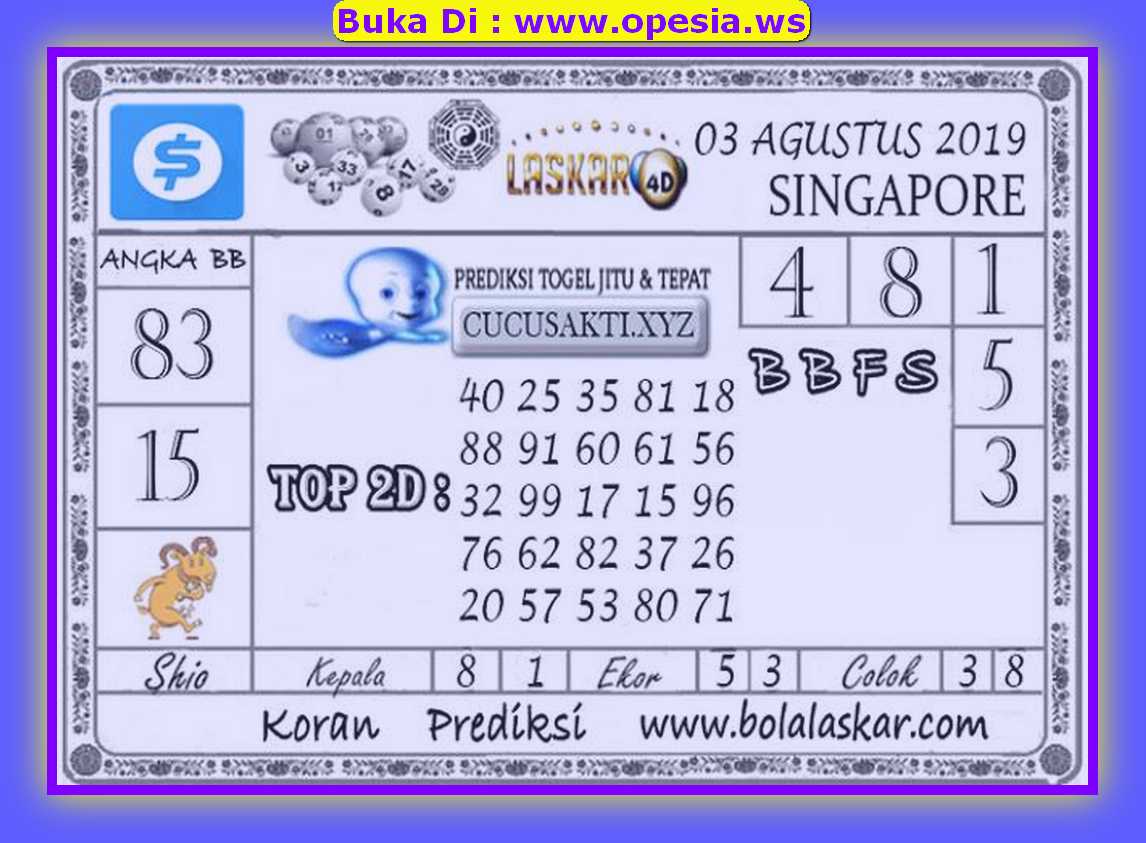 Prediksi Angka Jitu Togel Sgp Singapore Sabtu 03 Agustus 2019 Asianbookie
