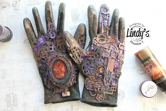 Mixed Media Altered steampunk glove by Phoebe Tonosaki