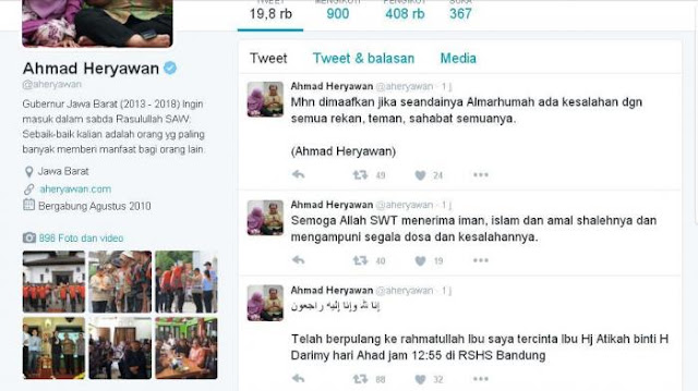 Ibunda Gubernur Jawa Barat Ini Meninggal Dunia, Sejumlah Pemimpin Daerah Pun Mendoakannya