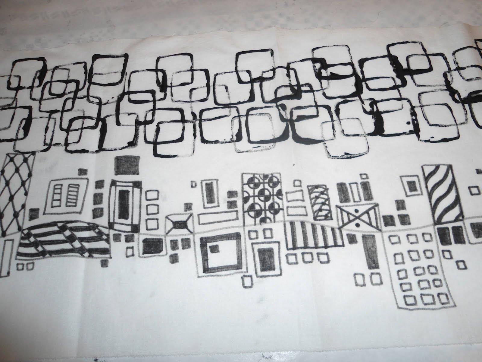 Portland Art Collective Black and White Fabric Painting