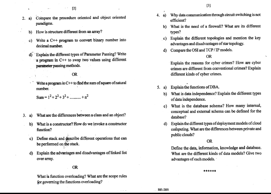 RGPV BE Question Paper of BE205 BASIC COMPUTER ENGINEERING June 2015