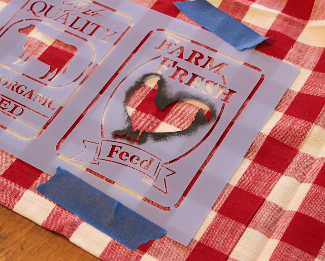 DIY Farmhouse Style Stenciled Hobby Lobby Buffalo Check Kitchen Linens