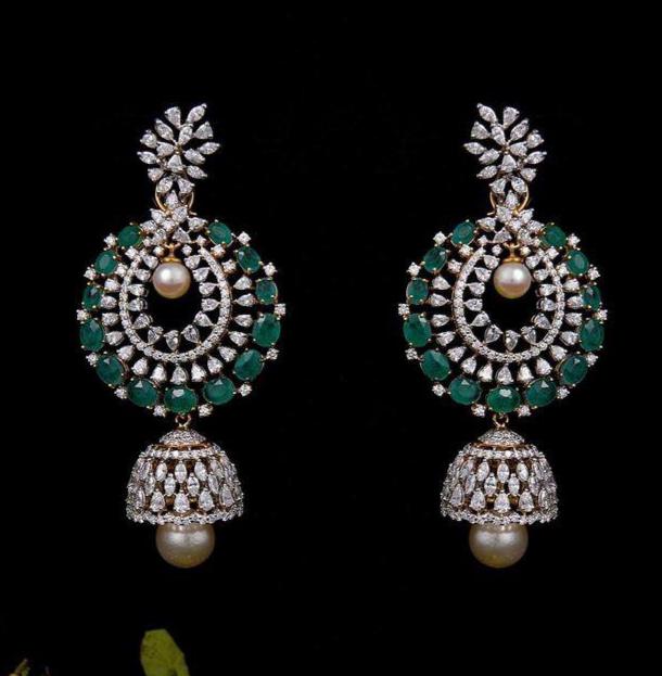 Rich Diamond Jhumkas by Krishna Jewellers