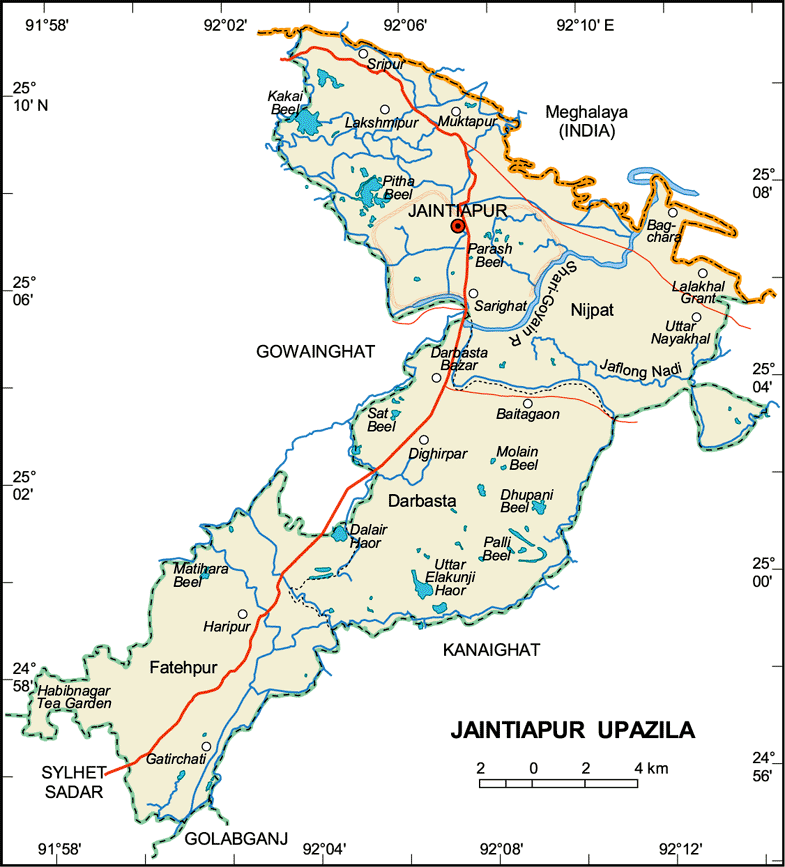 Jaintiapur Upazila Map Sylhet District Bangladesh