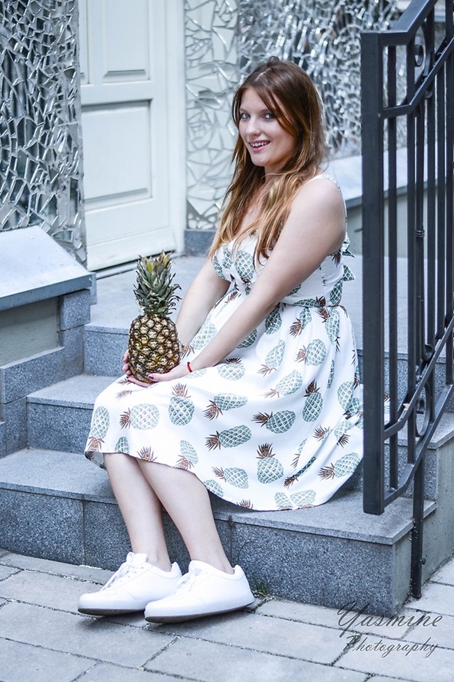 http://lookbook.nu/melodylaniella Zaful 2016 Summer V Neck Hollow Out Pineapple Print Dress