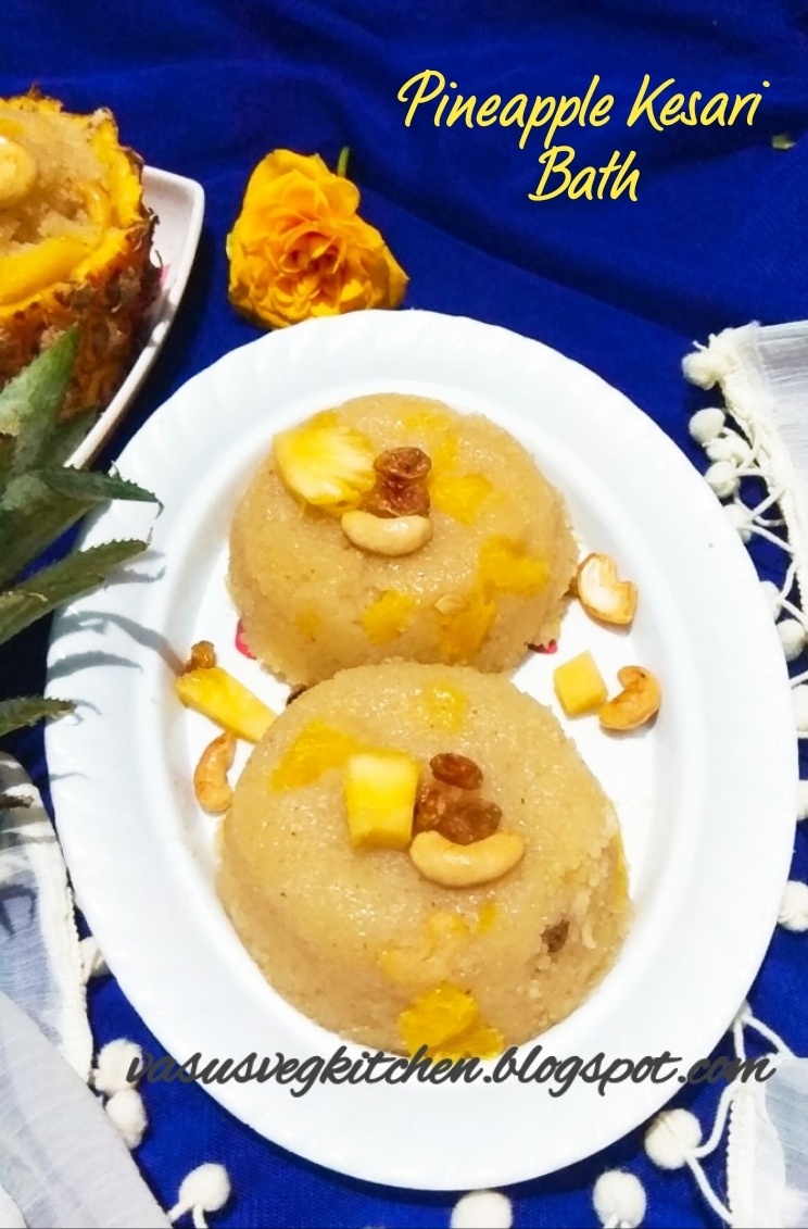 Vasusvegkitchen Pineapple kesari bhat, Pineapple sheera, How to