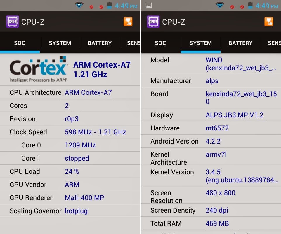 SKK Mobile Wind Review CPU-Z Info