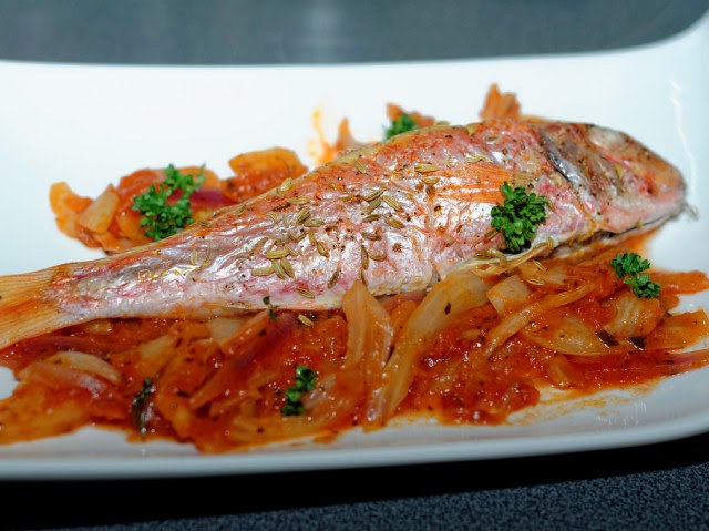 Rouget grillé, fenouil à l'étouffée.