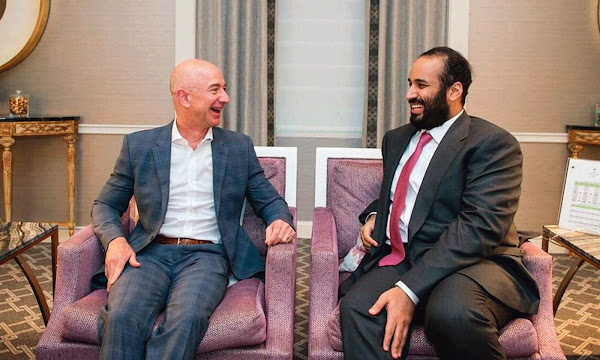 Jeff Bezos with Mohammed bin Salman during his visit to the US in March 2018