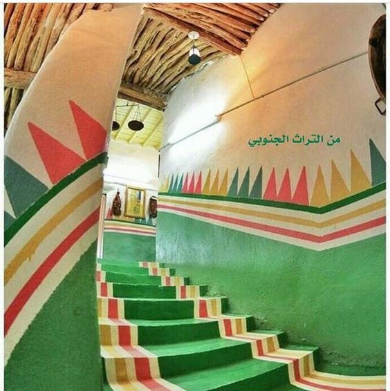 Saudi Arabian Frescoes: Asir regions Colourful painted stairways