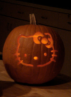 Hello Kitty face carved jack o'lantern pumpkin