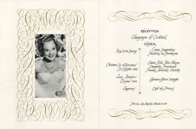 Menu from a 1971 reception held at Perino's restaurant in Los Angeles in memory of Sonja Henie by her widower Niels Onstad