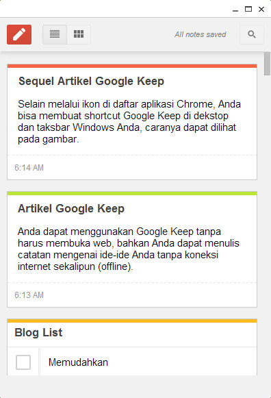 Aplikasi Google Keep untuk Browser Google Chrome