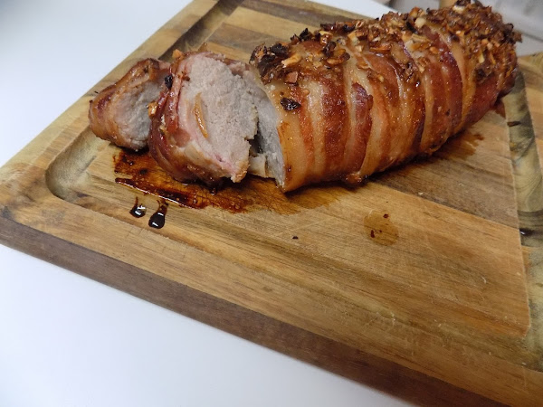 Wrapped up in love, if you count bacon as love (bacon wrapped pork tenderloin with yummy sauce)