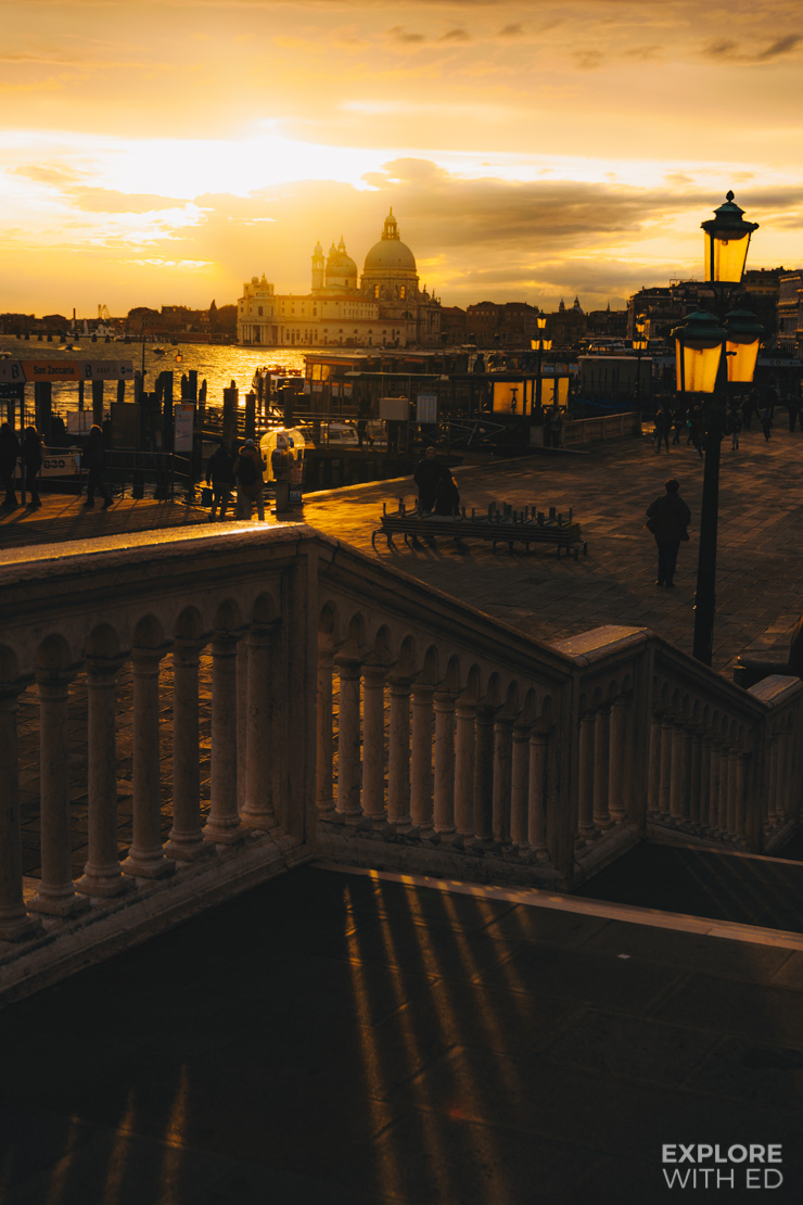 The golden hour in Venice looking towards Basilica di Santa Maria della Salute