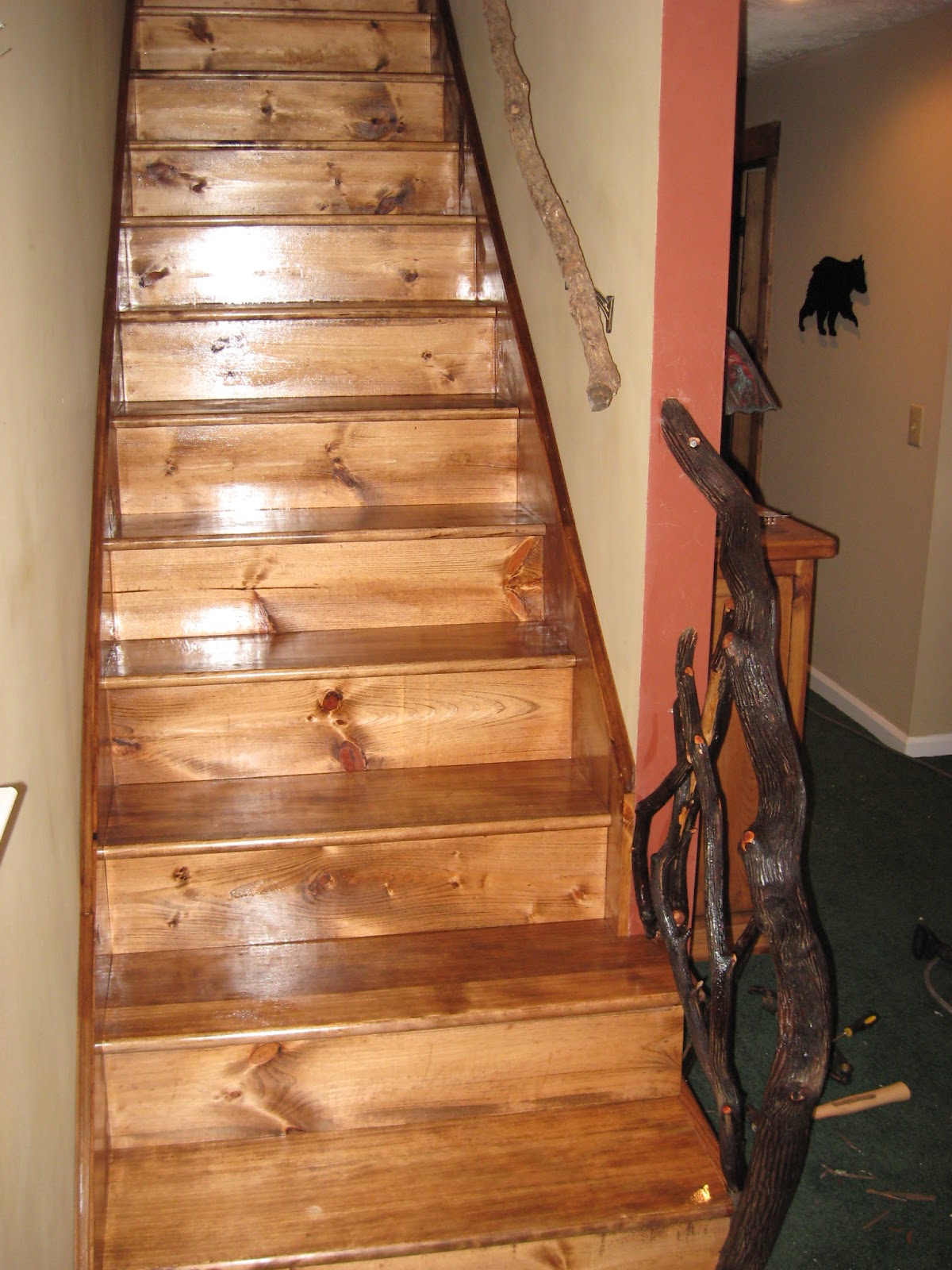 Dufour Woodworks Pine Staircase with Mountain Laurel Handrail