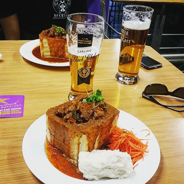 Hollywood Mutton Bunny Chow and Beer - Durban, Springfield Park Durban Hollywood Mutton Bunny Chow and Black Label Beer - Durban, Springfield Park Durban