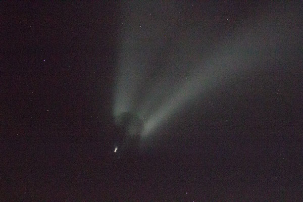 Falcon 9 2nd stage continues from VAFB, 75mm, 1/60 second, T0 +  10 minutes, 27 seconds (Source: Palmia Observatory)