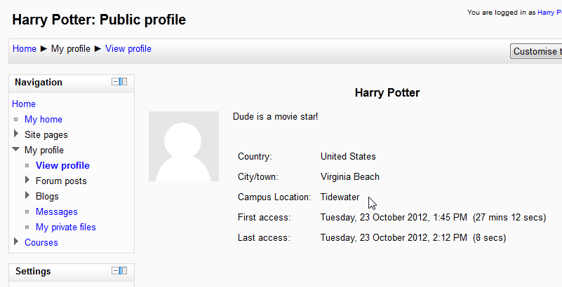 Moodle Help: Moodle user profile page: customization