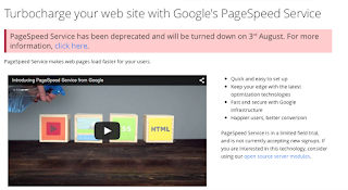 Google PageSpeed Service Startseite mit Abschalthinweis