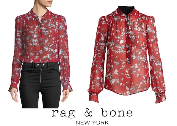 Crown Princess Mary wore Rag & Bone Susan Button-Down Floral-Print Silk Blouse