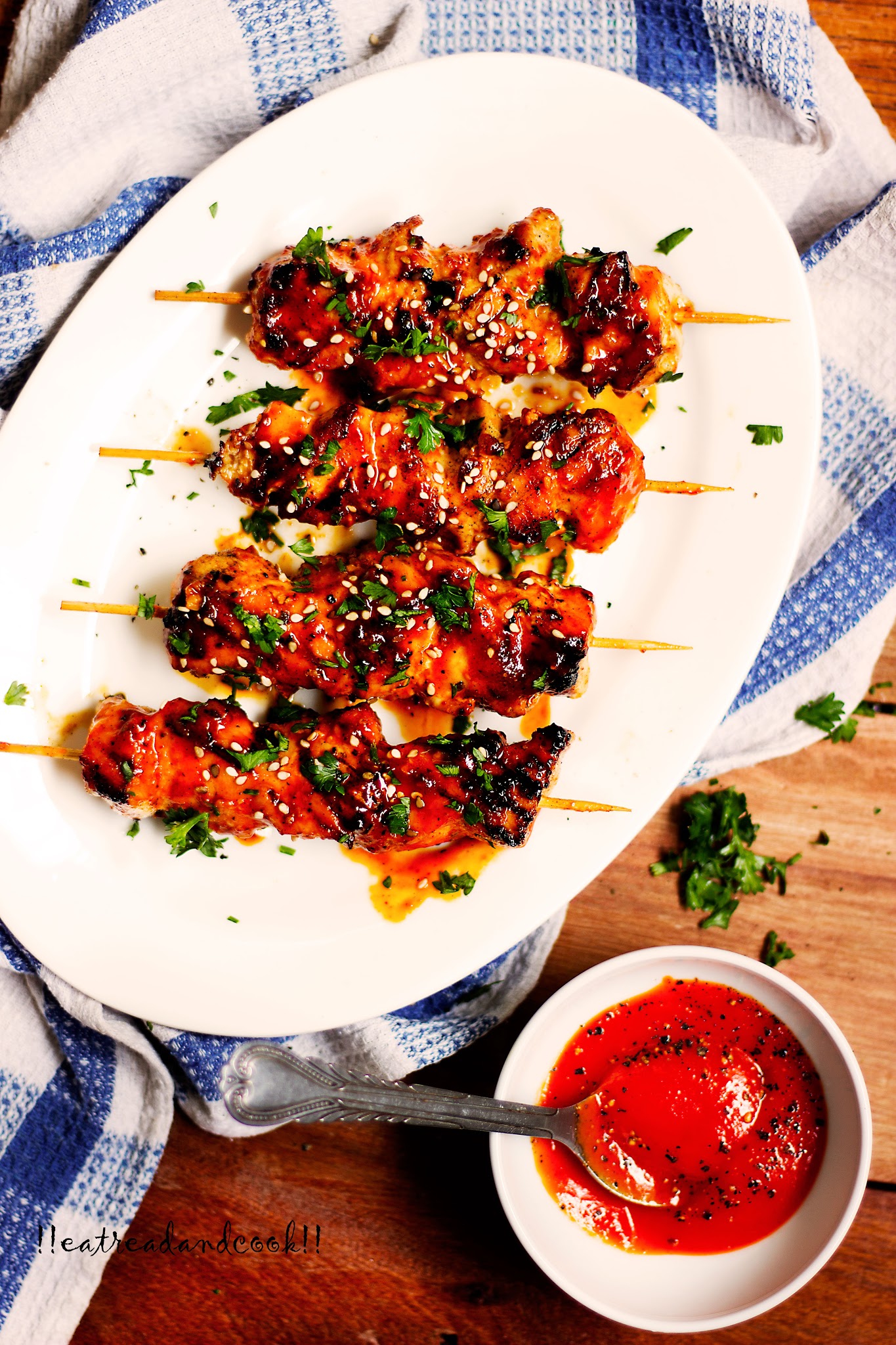 Honey and Hot Sauce Skewered Chicken