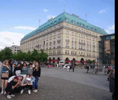 The Adlon with the Volkssturm marching and my students from our 2016 Bavarian International School trip.