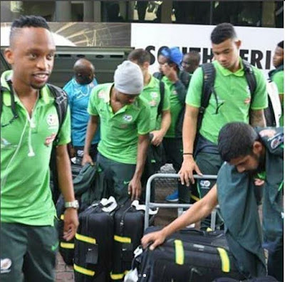 Photos: South Africa's Bafana Bafana arrive Uyo ahead of AFCON Qualifier clash with Nigeria