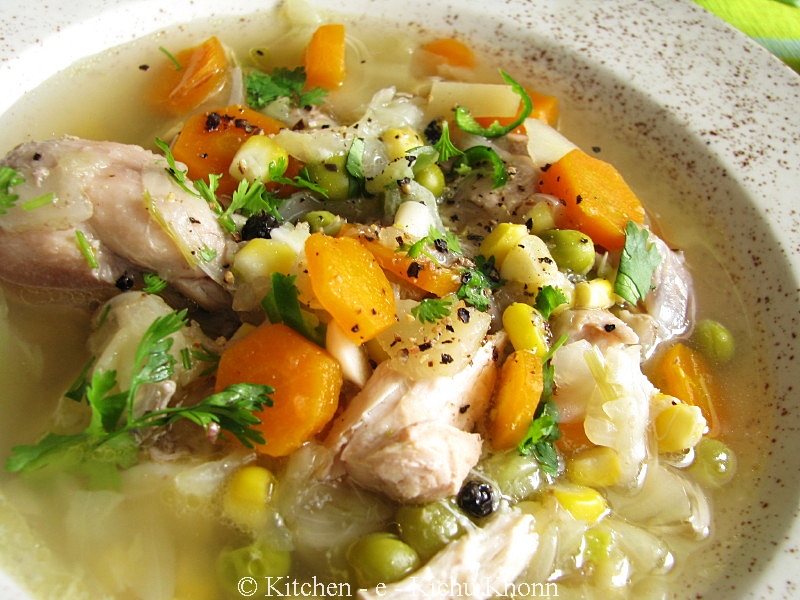 Kitchene Kichukhonn Chicken clear soup with vegetables. perfect