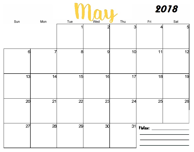 may 2018 calendar printable with holidays