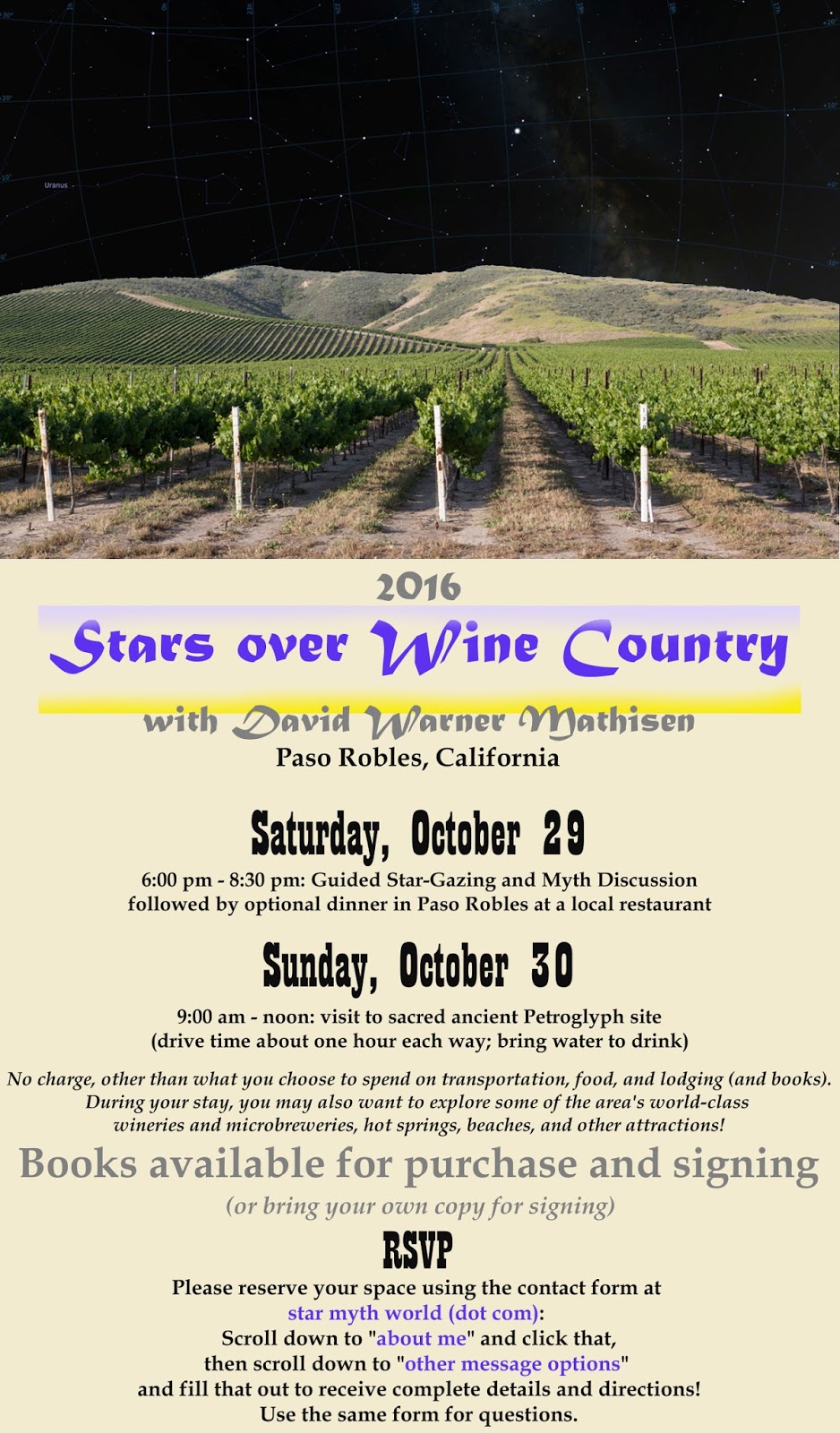 The Mathisen Corollary Announcing "Stars over Wine Country" October 29