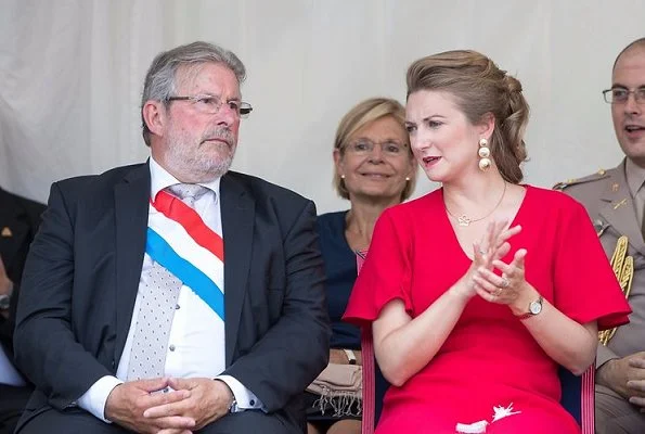 Hereditary Grand Duchess Stephanie visited the Esch. Princess Stephanie wore Paule Ka red dress, Prada pumps, gold earrings