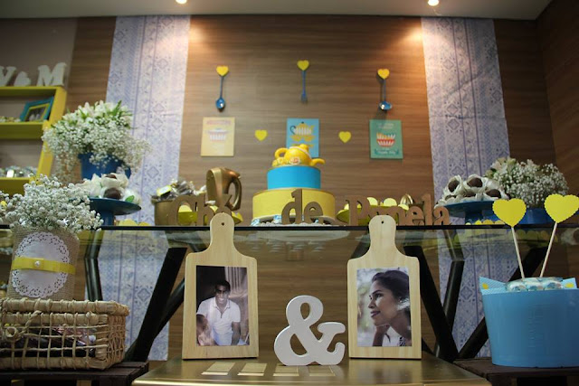 chá bar, chá de panela, azul e amarelo, decoração