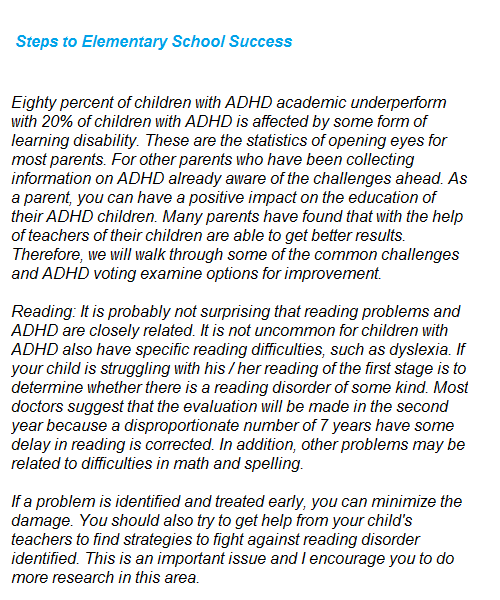 The solution for you ADHD in Children Steps to Elementary School Success