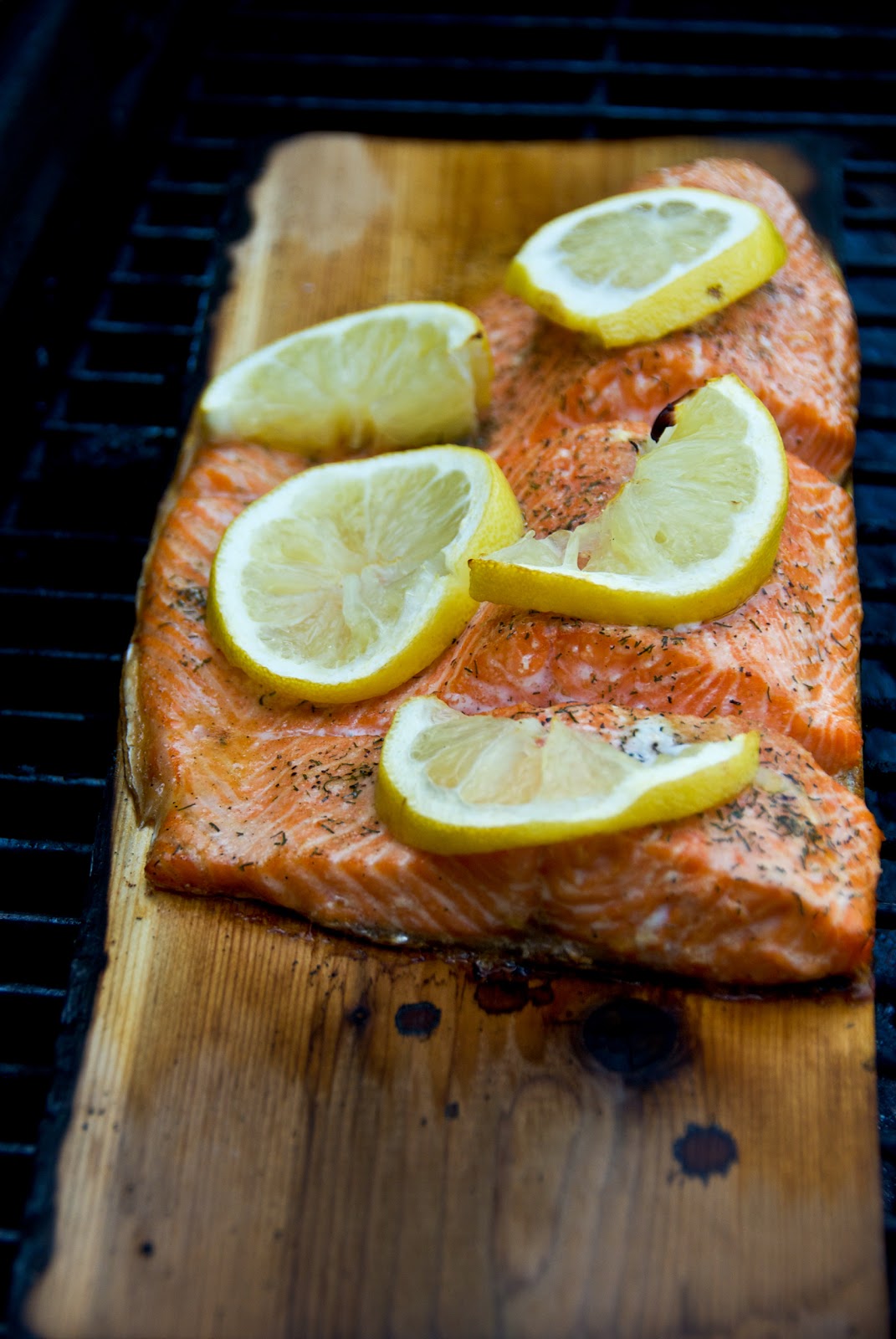 a kitchen cafe Cedar Plank Grilled Garlic Herb Salmon with Lemon